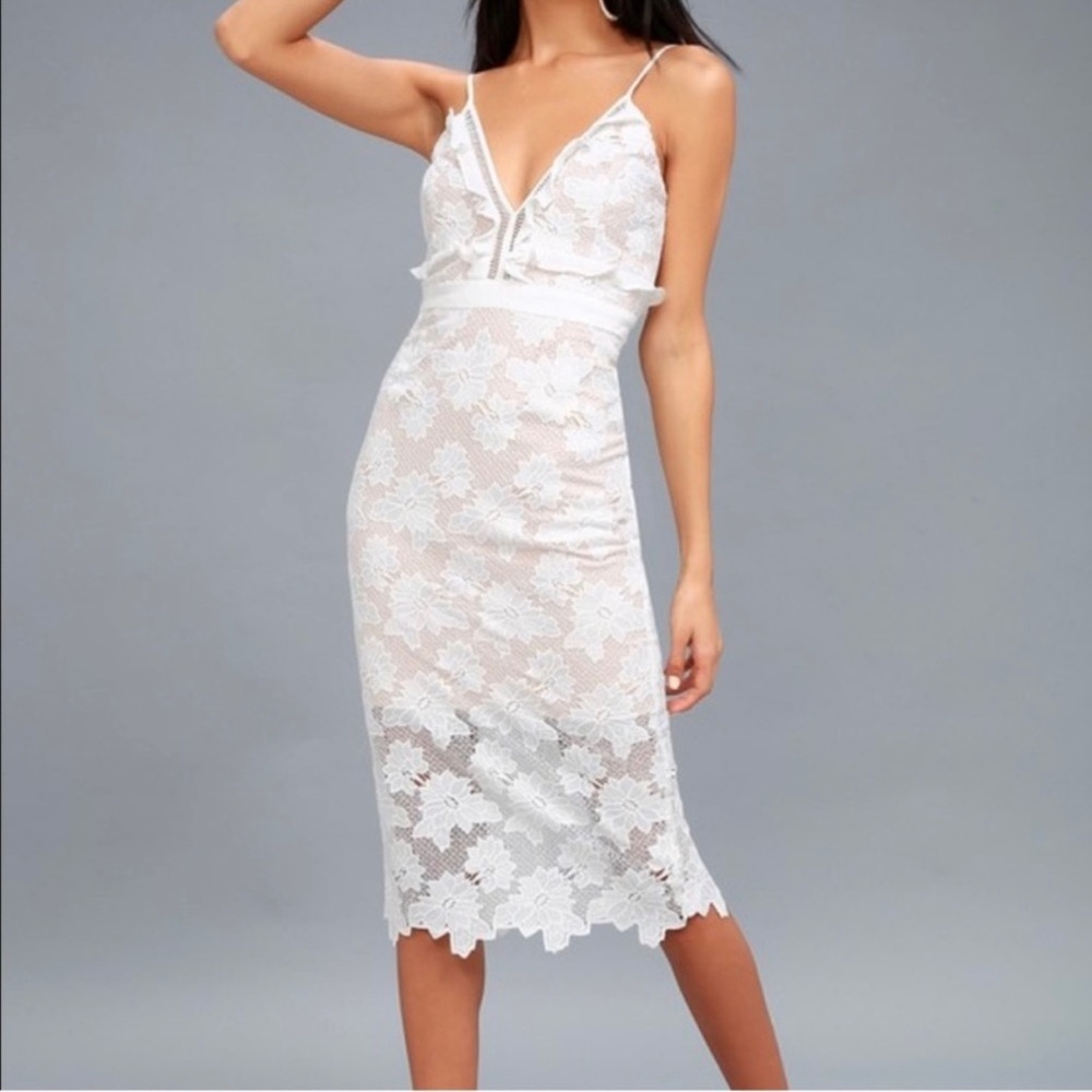 Bardot ~ Vienna Lace Overlay Women’s Off-White/Nude Midi Dress ~ Size 4 - Picture 2 of 13